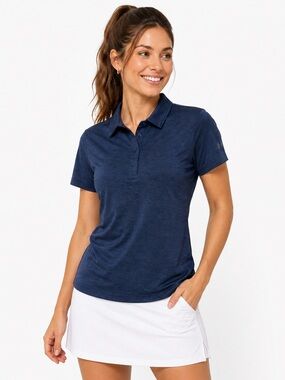 Under Armour HeatGear Polo Womens Large Blue Athletic Golf Tennis Shirt